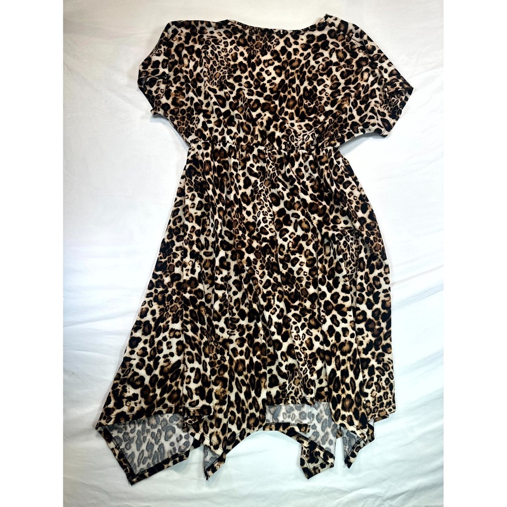 Espresso Dress Women Large Multicolor Leopard Print Handkerchief Hem Front Twist - Picture 2 of 11
